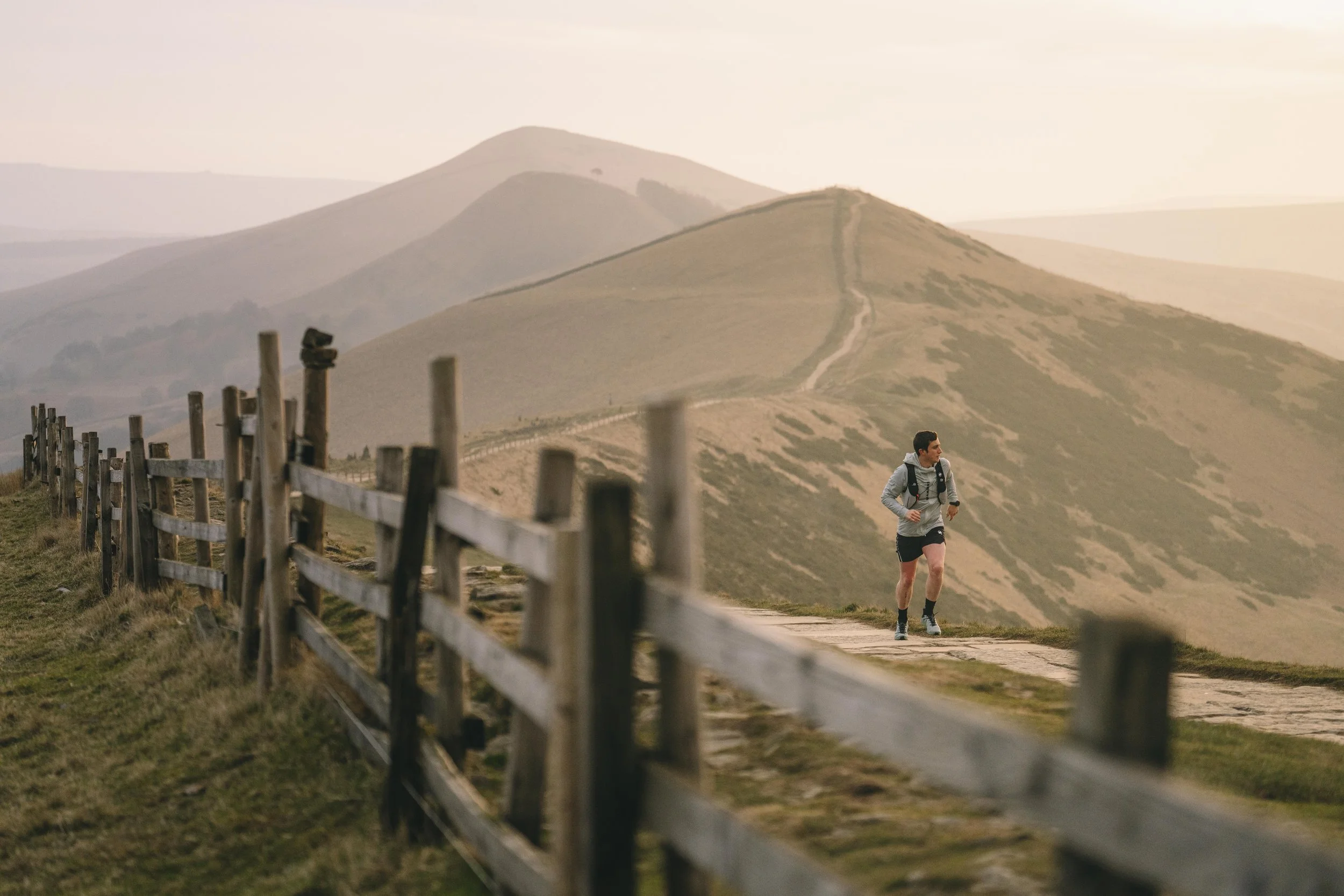 Trail runner on Mam Tor ridge